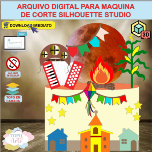 ARQUIVO de Corte Topo de Bolo Festa Junina com Sanfona 3D - 77