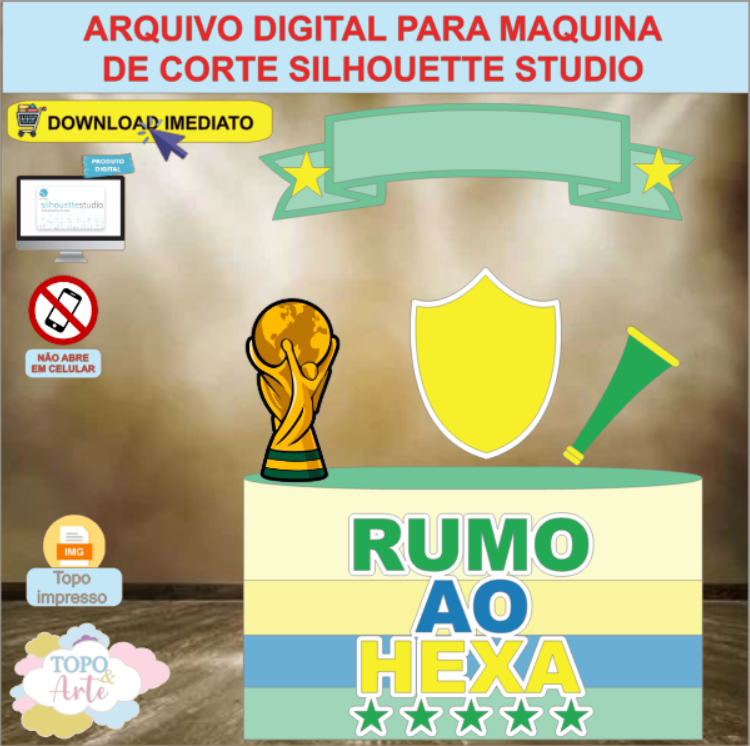 ARQUIVO de Corte Topo de Bolo Futebol Rumo ao Hexa - 56