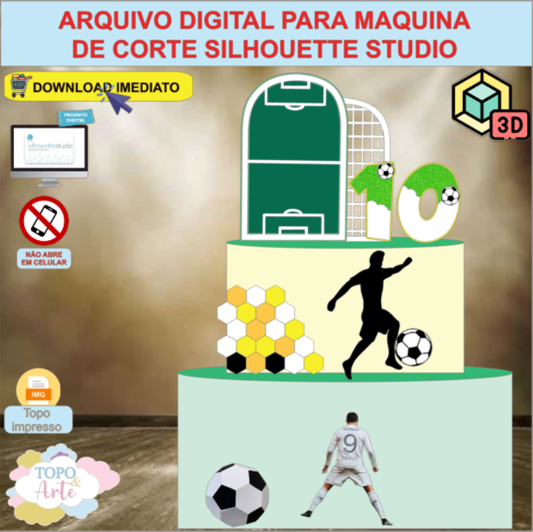 ARQUIVO de Corte Topo de Bolo Futebol com Bola 3D - 36