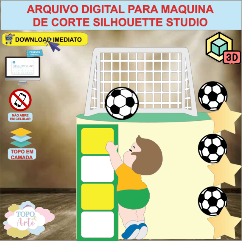 ARQUIVO de Corte Topo de Bolo Futebol com Gol 3D - 40