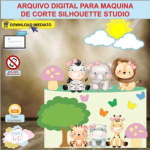 ARQUIVO de Corte Topo de Bolo Safari Aquarela Menina - 30