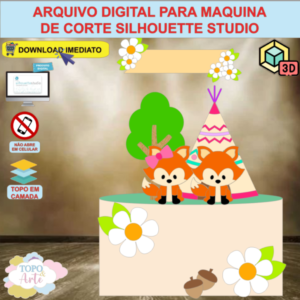 ARQUIVO de Corte Topo de Bolo Bosque dos Animais Raposinha com Cabana 3D - 12