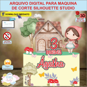ARQUIVO de Corte Topo de Bolo Chapeuzinho Vermelho Aquarela com Flor 3D - 04
