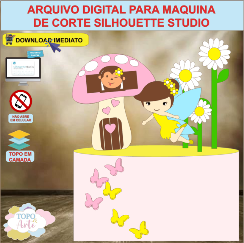 ARQUIVO de Corte Topo de Bolo Fada Fadinha - 18