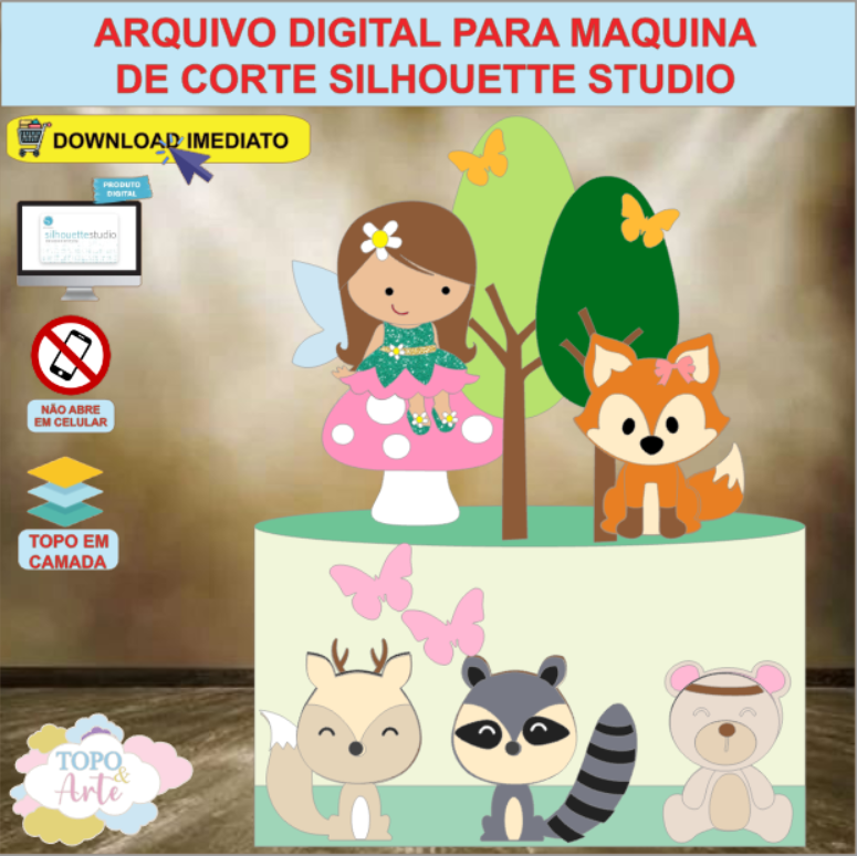 ARQUIVO de Corte Topo de Bolo Fada dos Animais do Bosque - 12