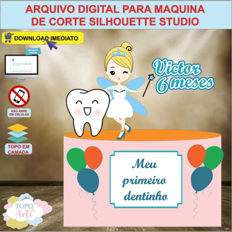 ARQUIVO de Corte Topo de Bolo Fada dos Dentes - 06