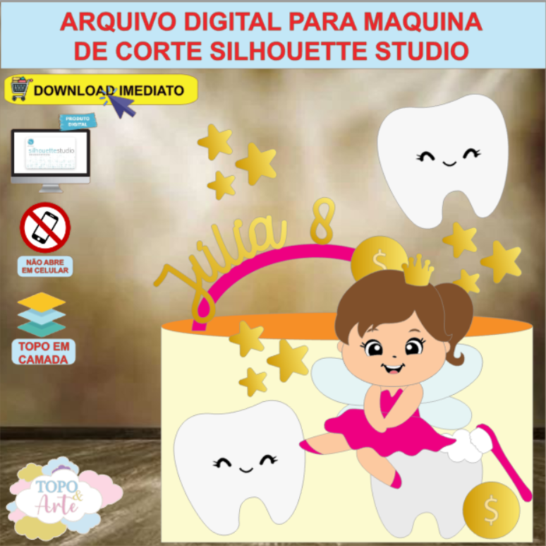 ARQUIVO de Corte Topo de Bolo Fada dos Dentes - 13