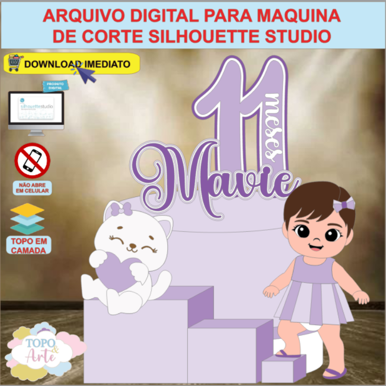 ARQUIVO de Corte Topo de Bolo Gatos Menina - 01