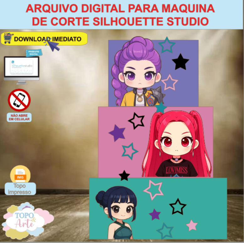ARQUIVO de Corte Topo de Bolo Guerreiras do K-Pop - 02
