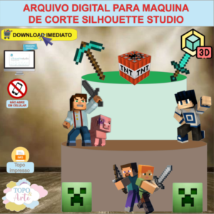 ARQUIVO de Corte Topo de Bolo Minecraft com Cubo 3D- 02