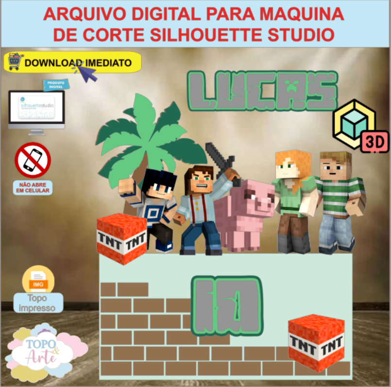 ARQUIVO de Corte Topo de Bolo Minecraft com Cubo 3D- 04