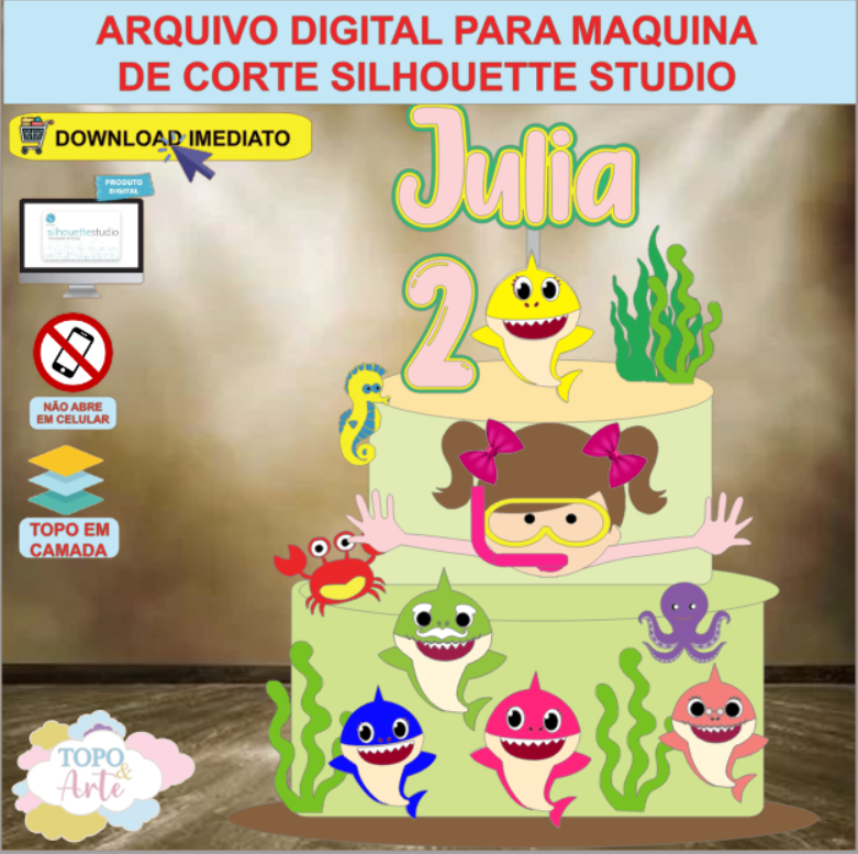 ARQUIVO de Corte Topo de Bolo Baby Shark Menina - 03