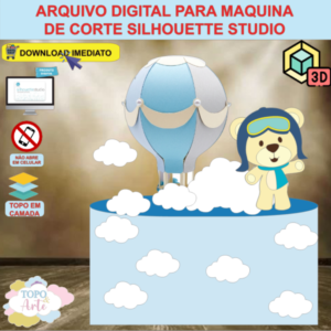 ARQUIVO de Corte Topo de Bolo Urso Ursinho com Balao 3D - 03