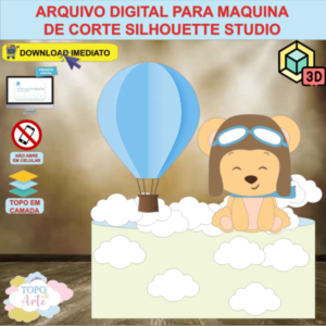 ARQUIVO de Corte Topo de Bolo Urso Ursinho com Balao 3D - 04