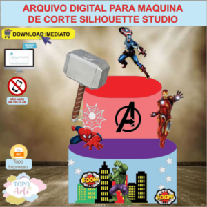 ARQUIVO de Corte Topo de Bolo Os Vingadores com Martelo 3D - 05