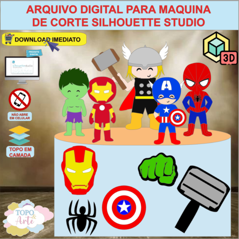 ARQUIVO de Corte Topo de Bolo Os Vingadores com Martelo 3D - 07