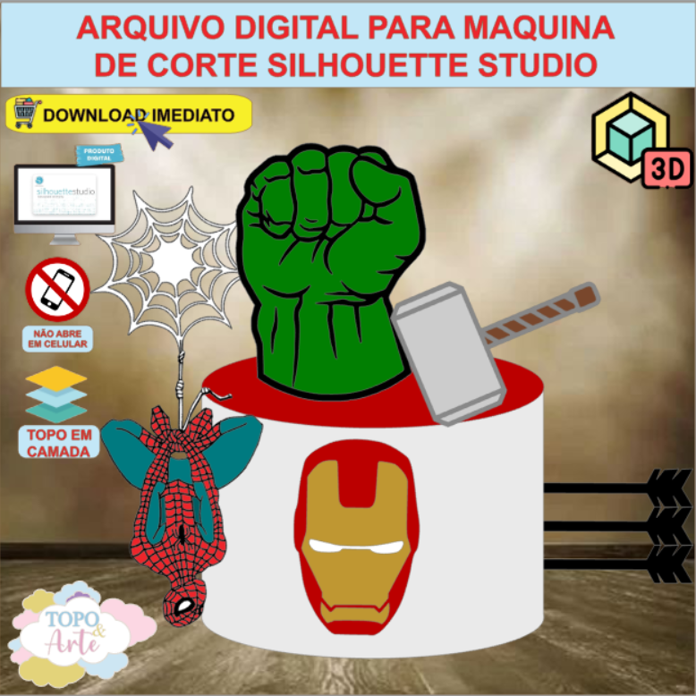 ARQUIVO de Corte Topo de Bolo Os Vingadores com Martelo 3D - 08