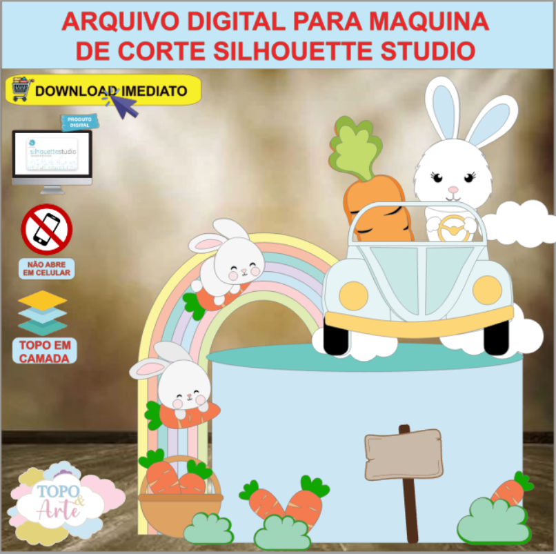 ARQUIVO de Corte Topo de Bolo Coelho da Pascoa de Carro - 07