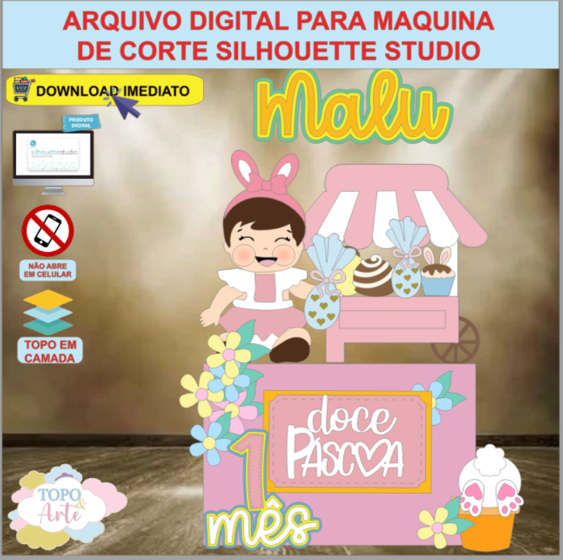 ARQUIVO de Corte Topo de Bolo Pascoa Menina - 48