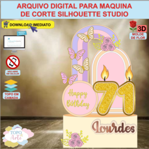ARQUIVO de Corte Topo de Bolo Vela Cenario Borboletas - 03