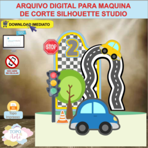 ARQUIVO de Corte Topo de Bolo Vela Cenario Carros - 01
